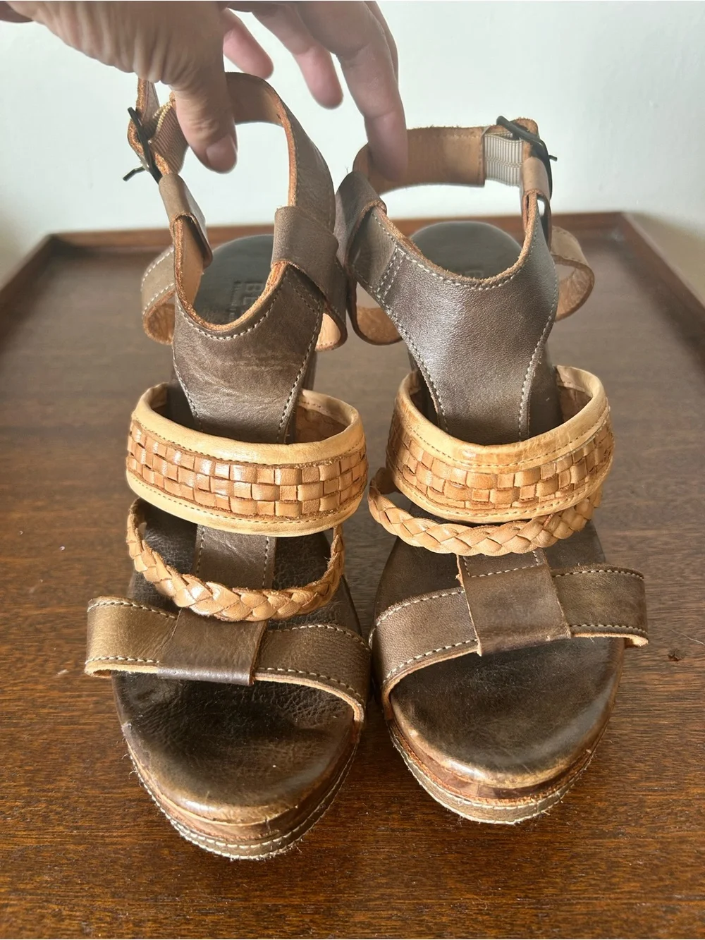 Bed | Stu Jaslyn  Braided Leather Wedge platform Sandals Brown  Tan 8.5
